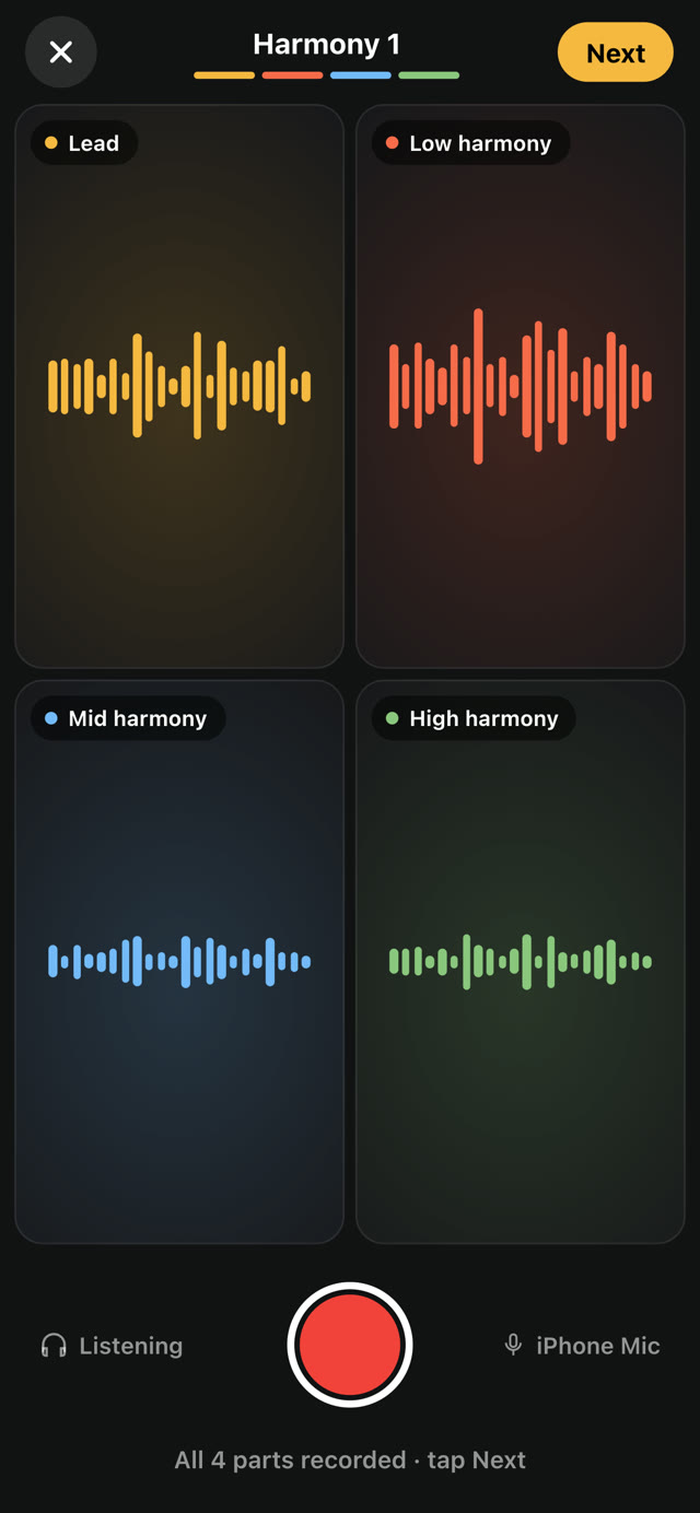 A harmony with all four parts recorded