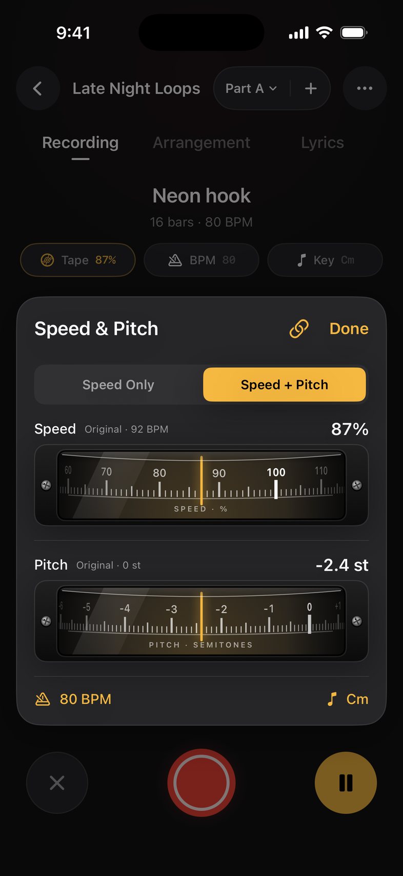 Speed and pitch dials